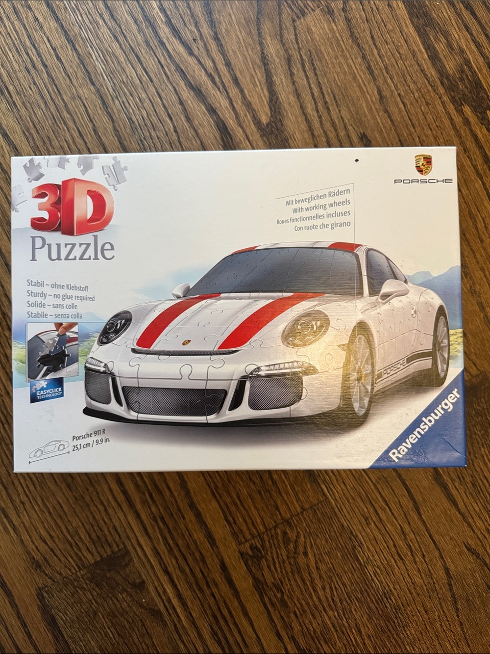 Ravensburger White Porsche 911 R 3D Puzzle with Red Stripes